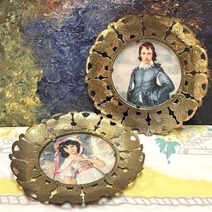 VTG Gold Tone Metal Butterfly Framed Pinky and Blue Boy Small Prints